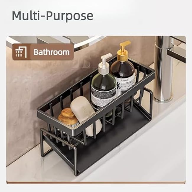 Stainless Steel Kitchen Sink Caddy, Sponge Holder Self Drain Soap Dish with Detachable Dishcloth Rack for Kitchen Countertop Organizer, White