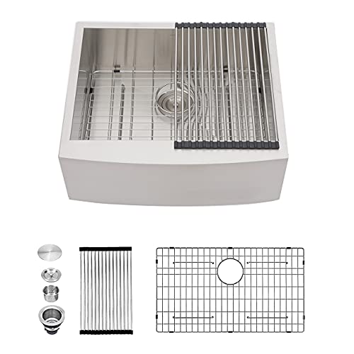 Couoko T304 Spülbecken, Bauernhof-Stil, 61 cm, Edelstahl, 18 Gauge, 61 cm, mit Sieb, 22,9 cm, stabil, handgefertigt, tiefe Bauernhof-Küche Cover