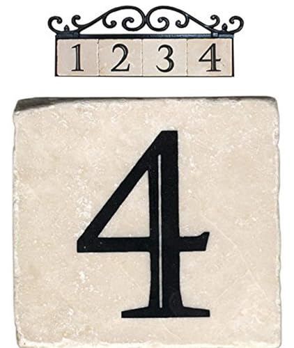 NACH Marble Tile House Numbers for Outside, House Number Sign, House Address Plaque for Outside, Marble Tile Address Numbers for Address Sign and House Number Plaque for Outside, #4, 4" x 4" AZ-CLASSIC-4