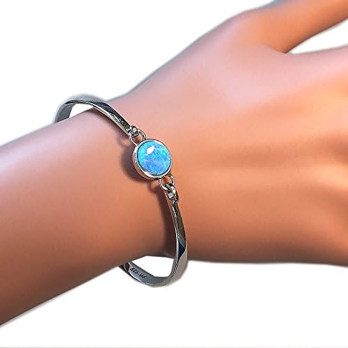 Paul Wright Created Opal Bangle, 925 Sterling Silver, 10mm Round Opal with Vibrant Colour, 7"