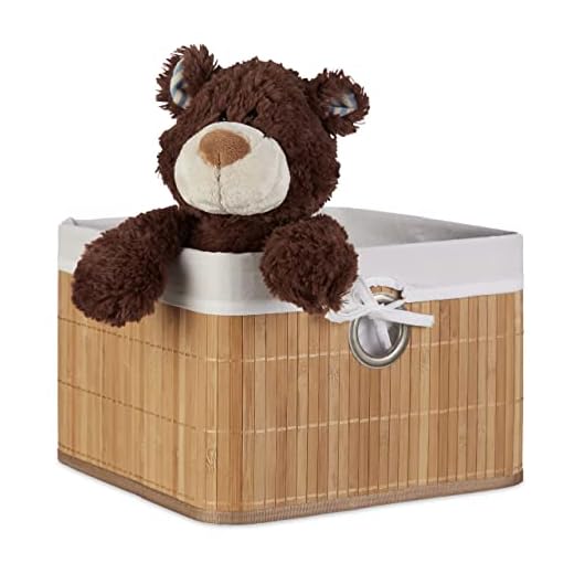 Relaxdays Caja de almacenaje, Funda Textil, Bambú, Rectangular, Accesorio Decorativo, 20x31x31 cm, Color Natural, 20 x 31 x 31 cm