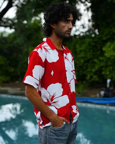 Image of Men's Floral Button-Down Shirt, Cotton Blend Stretchable, Casual Printed Striped Stylish Shirt