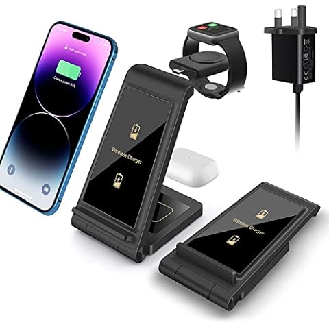 iPhone Wireless Charger Stand,3 in 1 Charging Station For iPhone 14/13/12/11/pro/pro Max/Mini/Plus/X/XS/XR/8/,Foldable Wireless Charging Dock for Apple Watch Ultra/SE/8/7/6/5/4/3/2, AirPods 2/3/Pro Cover