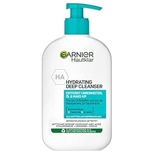 Garnier Skin Clear Facial Cleanser, Remove Blemishes, Oil and Make-Up, with Hyaluronic Acid, Ceramide and Clay, Hydrating Deep Cleanser, 1 x 250 ml