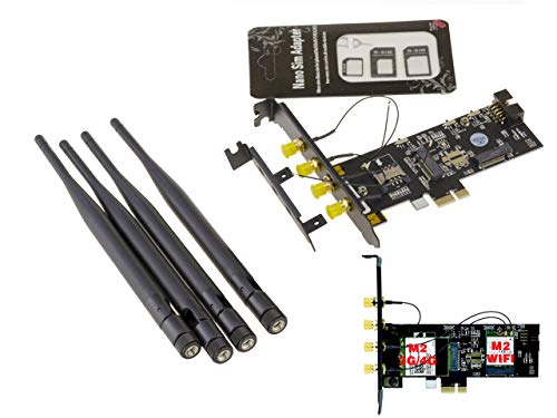 KALEA-INFORMATIQUE Controlador PCIe para Tarjeta M2 A Key WiFi y/o Bluetooth + Tarjeta M2 B Key 3G o 4G - con Lector Tarjeta SIM Cover