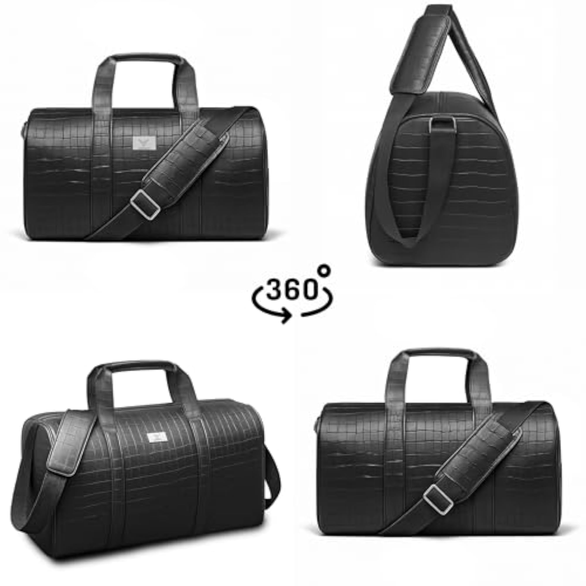 Faux Leather Crocodile Texture Travel Duffel Bag, Unisex