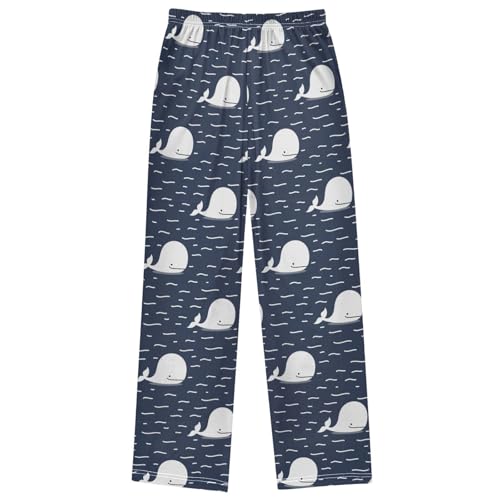 Boy's Pants White Whale Wave Dark Blue Jogger Pants Elastic Waist Long Bottoms Trousers with Pockets 6-14 Years 7