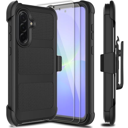 Leptech for Samsung Galaxy A36 5G Case with 2 Pack Tempered Glass Screen Protector, [Holster Series] Belt Clip Hard Tough Heavy Duty Rugged Shockproof Protective Cell Phone Case (Black) by Leptech - Used condition - US$18.79