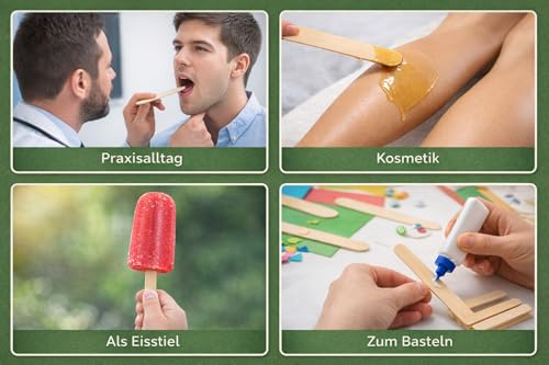 BUXMED 100 Stück Holzmundspatel Einweg – Holzspatel, Holzstäbchen, Zungenspatel aus Holz, Spatel, Eisstiele Holz, Rührstäbchen, Bastelholz, Holzstäbe zum Basteln, Holzspachtel, Wax Stick