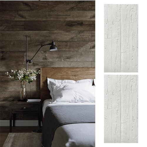 Innovz Paneles Decorativos para Pared Paneles de Pared 3D con Aspecto de Madera Vintage Paquete de 2, Paneles Decorativos de Revestimiento de Pared para Interior y Exterior(White)