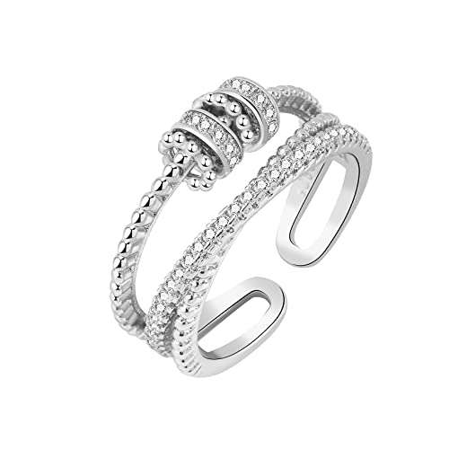 S925 Sterling Silber Anxiety Ring Spinner Ring Anti Stress Ringe Angst Ring Fidget Ring Zirkon Ewigkeitsringe Damen Perlen Band Ring Verstellbare Anti Stress Ringe Offener Zappel glänzend Herren Ring Cover