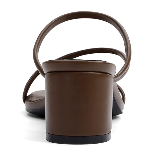 Image of Shoe'N Tale Strappy Heels For Women Low Chunky Block Heel Heeled Sandals Square Open Toe Slip On Slides Mules