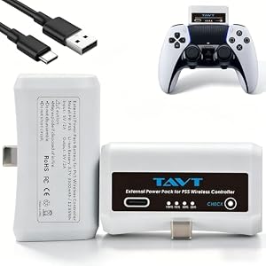 2Pcs Externer Akku für Sony PlayStation 5 Controller, PS5 Dualsense/Dualsense Edge Controller, mit LED Anzeige und USB-C Ladekabel