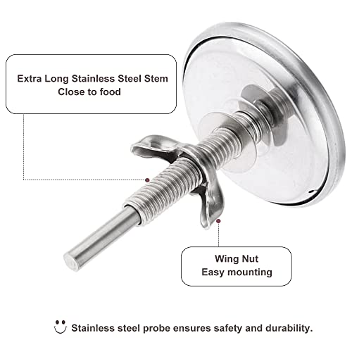 Mtsooning 2 3/8" Face 800F Charcoal BBQ Thermometer, Barbecue Temperature Gauge Grill Pit Wood Smoker Outdoor Meat Beef Pork Lamb Cooking Heating Camping Replacement Parts