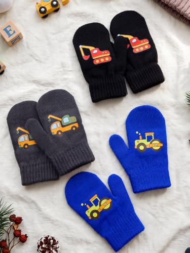 Image of Geyoga 3 Pairs Kids Knitted Mittens Boy Warm Winter Mittens