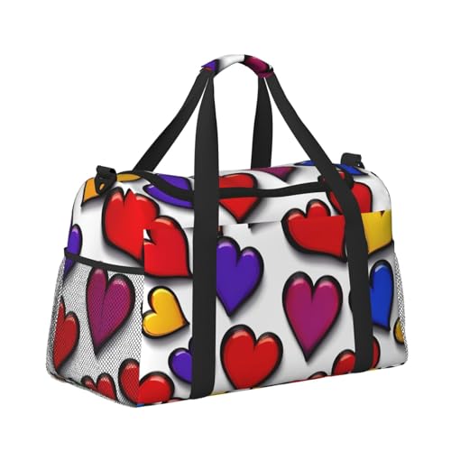 Colored Gay Pride Hearts Print Foldable Carry On Tote Large Capacity Hand Carry Bag for Airplane Weekend Getaways3
