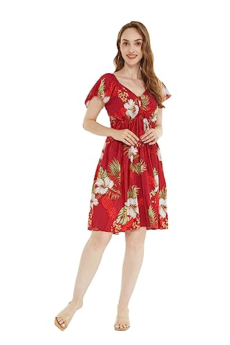 Image of Matchable Family Hawaiian Luau Men Women Girl Boy Clothes in Pineapple Garden Burgundy