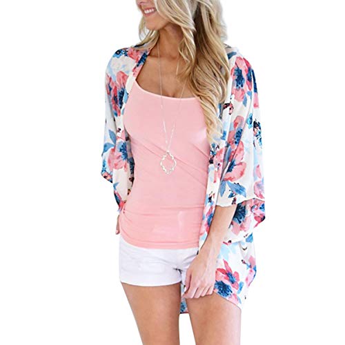 Cardigan Donna in Chiffon - Kimono Estivo da Donna, Chiffon Floreale Cardigan Kimono Mare Copricostume Casual Cover Up per Vacanza (Azzurro, XL)