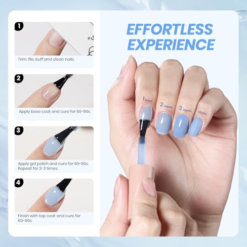 Image of Beetles Blue Jelly Gel Nail Polish - 15ml Blueberry Milk Nails Sheer Neutral Translucent Hazy Blue Gel Polish Soak Off UV Summer Nail Art Manicure Salon Home DIY Gift for Manicure Women