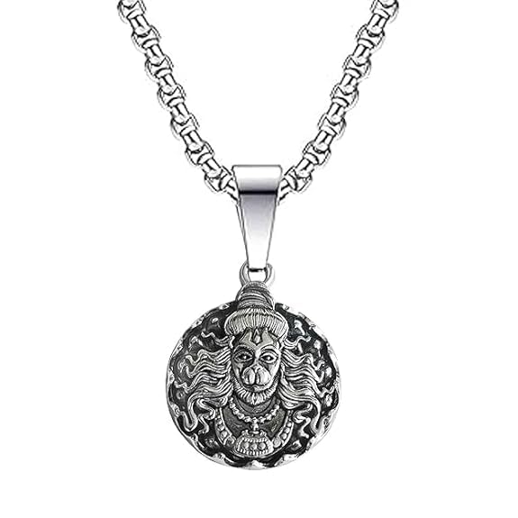Silver Plated God Hanuman Pendant Lord Bajrang Bali Locket For Men & Women-image-46