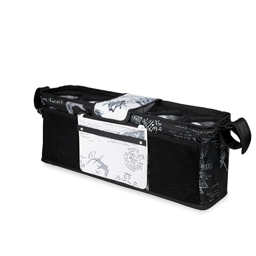 WONDERFOLD Universal Parent Console Stroller Organizer with 2 Insulated Cup Holders Hook & Loop Handle Attachment 4 Storage Pockets Removable Shoulder Strap