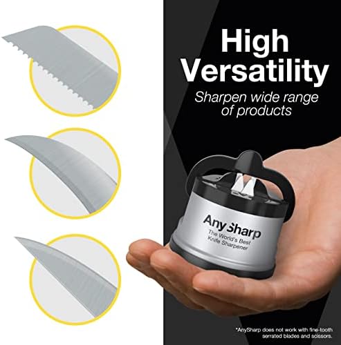 AnySharp Knife Sharpener with PowerGrip, Silver, One Size