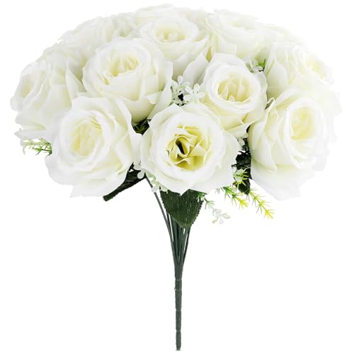 jojofuny Bouquet di Fiori Artificiali per Tomba Cimitero Composizione Floreale di Rose Finti Color Crema Fiori Commemorativi per Cerimonia Funerale Resistente e senza Manutenzione