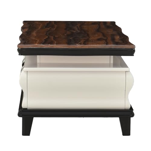 Image of Royaloak Texas American Marble Center Table | Art Marble | HDF with High Glossy Finish | Drawer Storage | American Collection | Durable & Long-Lasting | Wooden Block Tapered Legs