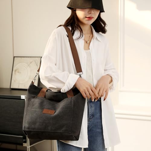 Bolso tote de lona para mujer con cierre y correa miniatura 2