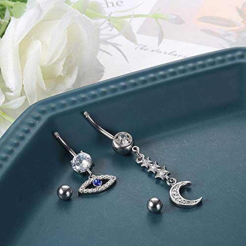 Cassieca 14G Heart Belly Button Rings For Womens Stainless Steel Dangle Belly Ring Piercing, Cute Navel Ring Barbell Body Piercing Jewelry #TOP4