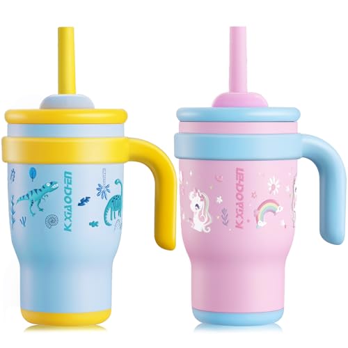 Image of 14 oz Toddler Tumbler with Handle, 2 Pack Kids Straw Cups with Sippy Lid