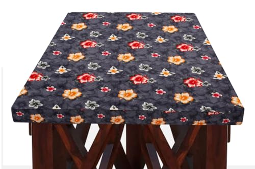 Image of The Furnishing Tree Elastic Rectangular Dining Table Cover WxL 36x48 in Inches Polyester Floral Pattern Grey