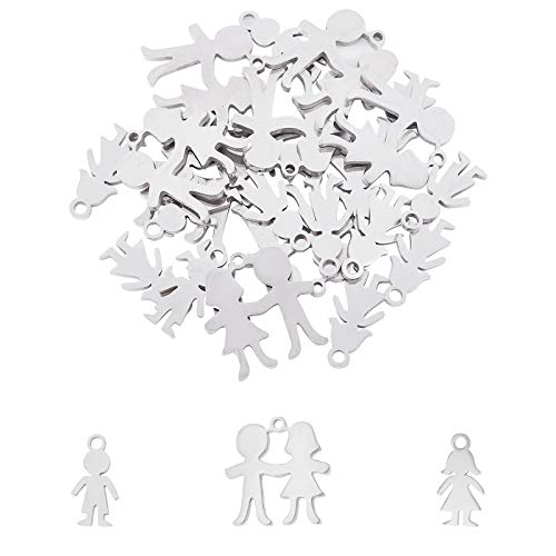 UNICRAFTALE 24pcs 3 Styles Human Silhouette Charms 304 Stainless Steel Pendants 1.2mm Small Hole Charms Mixed Shapes Charm for Necklace Bracelet Jewelry Making, Stainless Steel Color