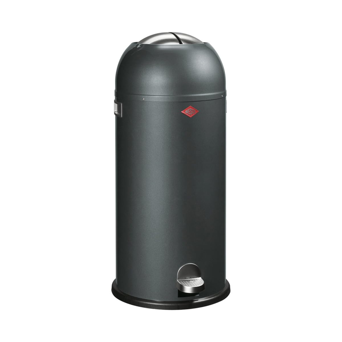 WESCO Kickmaster Maxi Abfallsammler in der Farbe graphit, pulverbeschichtetes Stahlblech, eingebauter Dämpfer, 40 Liter Volumen, großer Einwurf