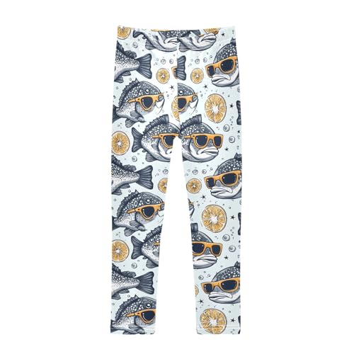 Girls' Athletic Leggings Ankle Length Yoga Dance Pants Kids Teen 4T Fish Lemon