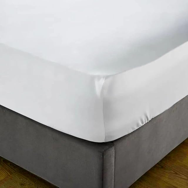 My Home Store Fitted Sheet 100% Egyptian Cotton 300TC Hotel Quality 30 cm Fitted Bedsheets (White, Double)