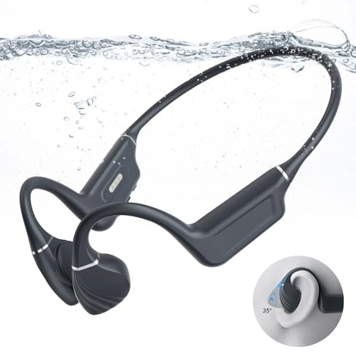 MUXUN Bone Conduction Headphones Bluetooth - Open Ear Headphones Bluetooth & 32GB MP3 Player, IP68 Waterproof Bone Conduction Earphones for Workouts Running and Swimming, Built-in Microphone (Black)