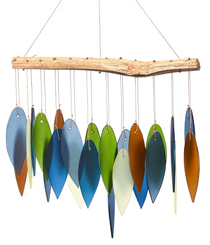 Blue Handworks Atlantic Coast Glass Chime, Sandblasted Glass and Found