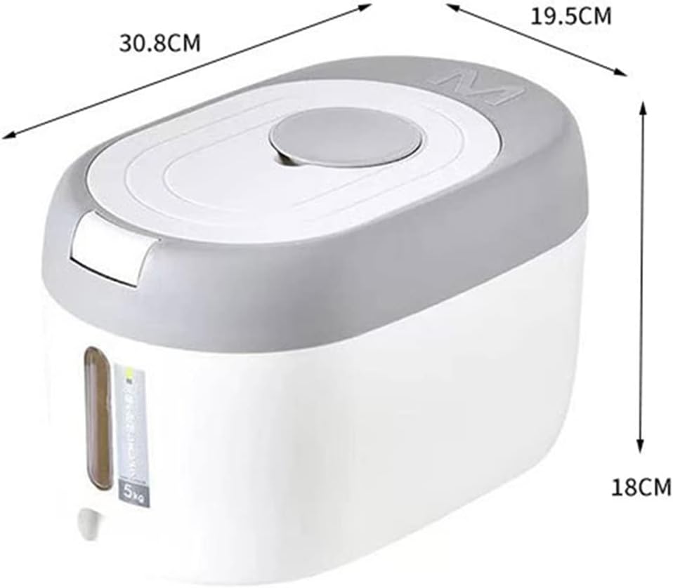5KG/10KG Rice Dispenser Plastic Storage Container Breadbasket Home Box Jars For Bulk Cereals(Gray,5KG30.8 * 19.5 * 18cm)