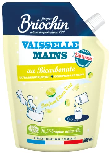 Jacques Briochin Recharge Liquide Vaisselle et Mains au Bicarbonate Certifié ECOCERT 500 ml Parfum Citron Vert Cover