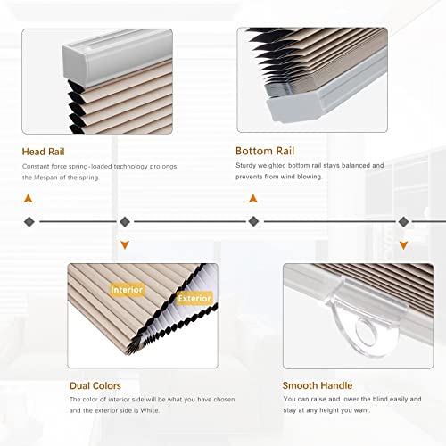 Changshade Custom Cellular Shades Cordless Blackout, Honeycomb Blinds Room Darkening Window Shades Light Blocking, 1.5'' Single Cell Pleated For Bedroom, Child, Bathroom #TOP2