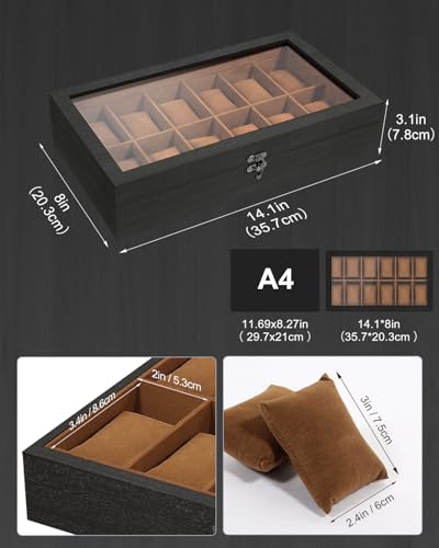 Caja de Relojes con 12 Compartimentos de Madera y Almohada Algodón Seda Uten 3