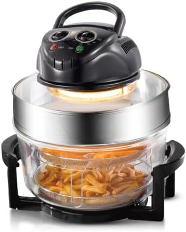 Large Capacity Glass Air Fryer(8 accessories),1300W Halogen Infrared Convection Oven 13~18 Quart Glass Basket, Oil-Free Multicooker with Time & Temperature Controls, Roast,Fry, Toast or Crisp