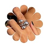 Cybche Boho Ring mit runden Kugeln Silberner Kugel Fingerring Kugeln geschichtete Ringe Kugel Statement Ringe Verstellbarer offener Perlenschmuck für Frauen