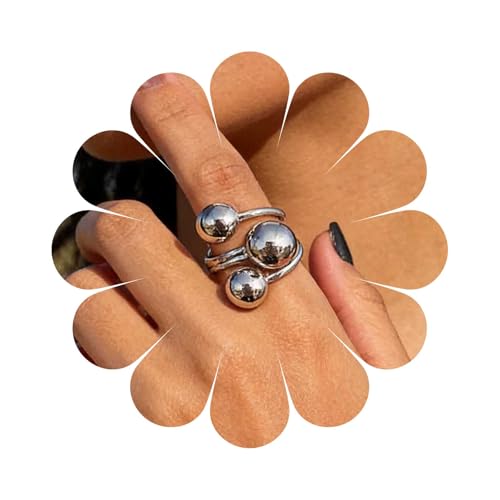 Cybche Bague Boho Boules Rondes Argent Boules Anneau Doigt Boules Anneau Superposé Boules Anneau Ouvert Boules Anneau Ouvert Ajustable Bijoux Pour Femmes