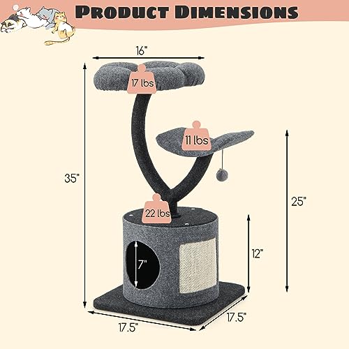 Árbol para gatos Tangkula interior 35 pulgadas 3 niveles miniatura 4