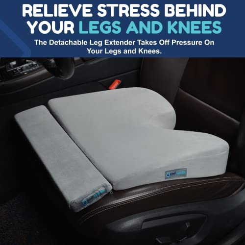 Comfilumba Car Seat Cushion For Car Seat Driver (W/Leg Extender) - Gel Infused Memory Foam - Coccyx Cushion Wedge For Driving, Office Chair - Pressure Relief From Back Pain, Sciatica,Tailbone Pain #TOP3