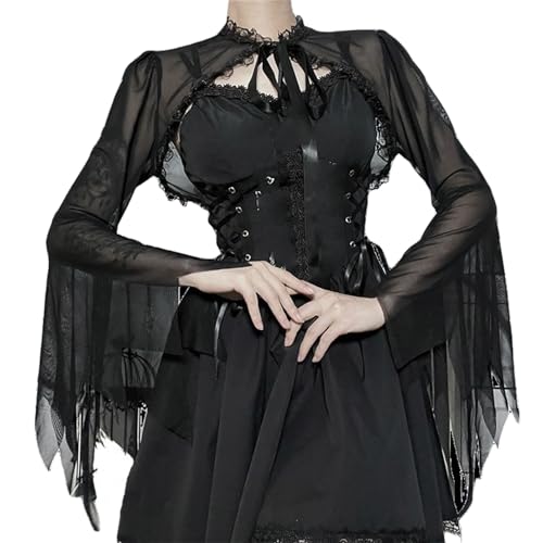 Image of Gothic Bolero Shrug Tops Women Goth Bell Long Sleeve Crop Top