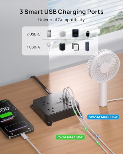Image of TROND Flat Plug Power Strip, 10FT Long Extension Cord with 3 AC Outlets