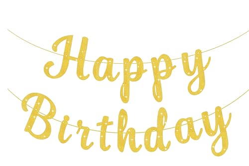 Pre-Strung Glitter Happy Birthday Banner Garlands Gold Happy Birthday Sign Banners for Women Men Boys Girls Party Backdrop Wall Door Decorations